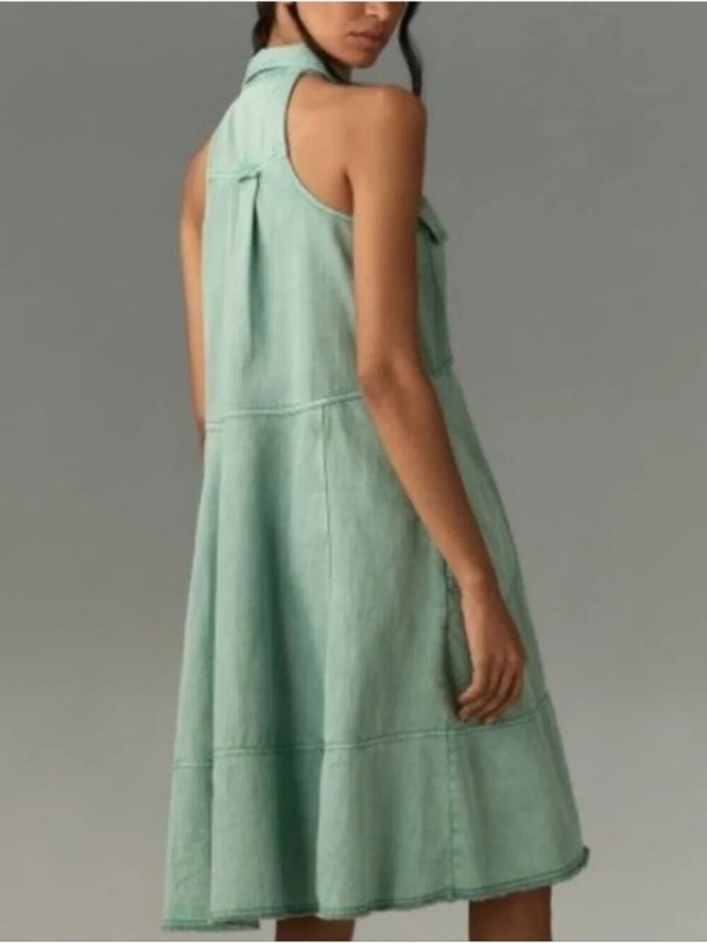 ANTHROPOLOGIE PILCRO Sleeveless Halter Swing Midi Dress Sz M Mint Green - Picture 4 of 13